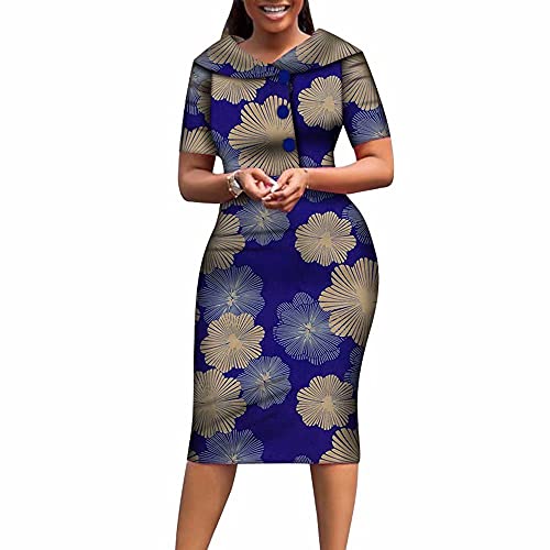 knee length african attire dresses XIAOHUAGUA African Ankara Dresses for Women V-Neck High Waist Asymmetric  Knee-Length Dress at Amazon Women's Clothing store