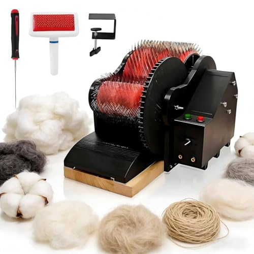 Elektryczna maszyna do kartowania wełny 50W z pedałem nożnym do spinningu mieszającego światłowody.0-56 RPM Regulowana prędkość, podwójne rolki czyste Alpaca Dog Hair & Crafts.Kompaktowa przenośna kon