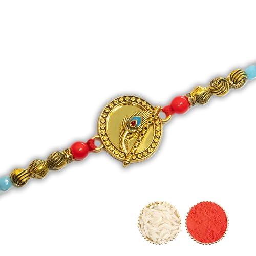 Image of Canton Rakhii With Chocolate Gift Combo, Pack of 3 Designer Rakhi For Brother With Chocolate Gift, Roli & Greeting Card (Design-12, Rakhi With Cadbury)