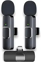 Kit Microfone Lapela Sem Fio Duplo USB-C – Redução de Ruído, Bateria 5h, Alcance 20m – Compatível com iPhone 15/16 e Android – Ideal para Vídeo, Entrevista, Vlog