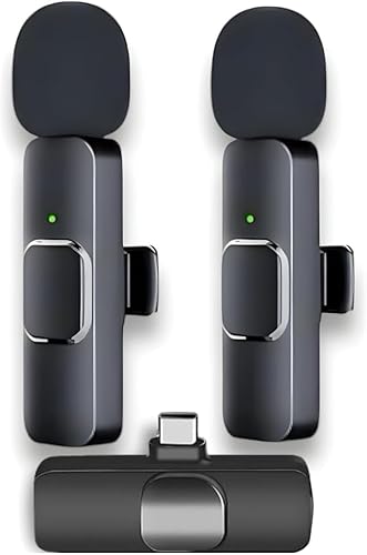 Microfone de Lapela Sem Fio Duplo com Redução de Ruído – Para iPhone 15/16, Android USB-C – Som Prof