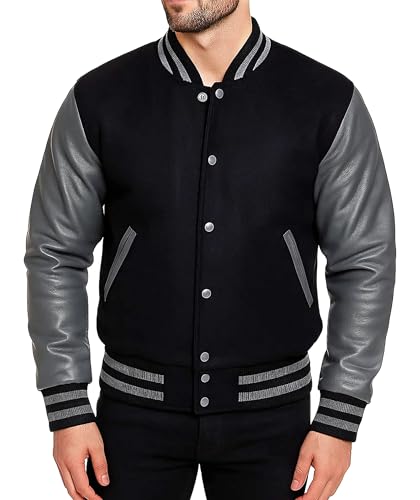 Image of Mens Varsity Letterman Baseball Bomber Jacket | Casual Fashion Wool & Faux Leather College /High School Jackets