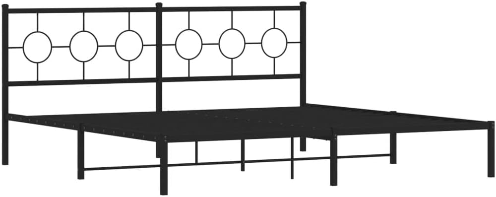 Metal Bed Frame with Headboard Black Powder-Coated Steel Double Platform Frame Sturdy Slatted Foundation for Bedroom Mattress Support Easy Assembly No Box Spring Needed