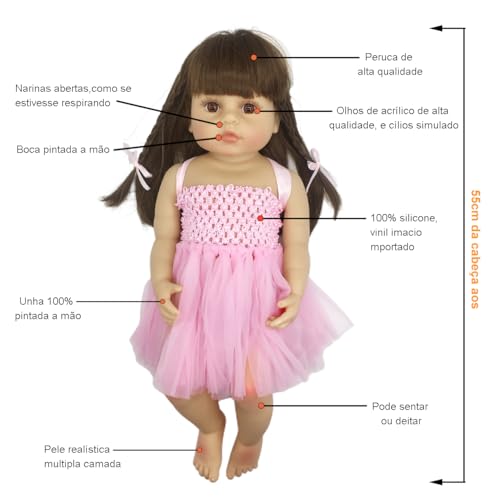 Bebê Reborn Boneca Menina de Silicone Original Pode dar Banho (Menina Coelho 55cm)
