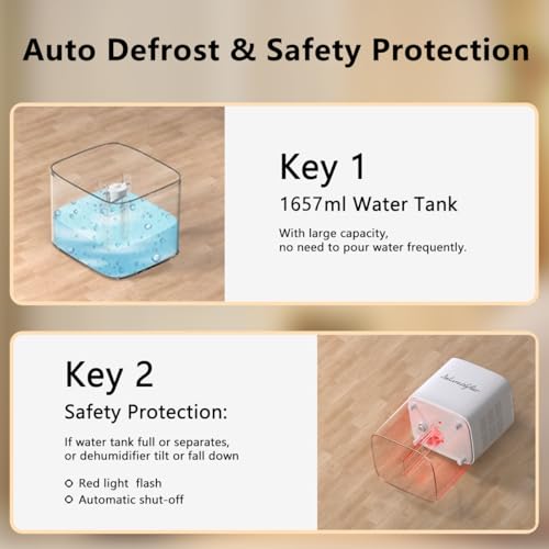 Image of Dehumidifier 1657ML 58OZ Small Dehumidifier for Home 230 Ft Safety Dehumidifiers Adjustable 10 Color Lights 5 Timers 3 Setting Modes Auto Shut Off Protection Low Noise For Bedroom Bathroom