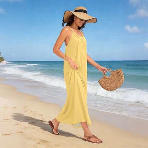 Robe d'été jaune dos nu chic et décontractée à bretelles spaghetti - 2