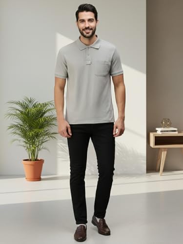 Image of Lux Cozi Men's Half Sleeve Soild Casual Regular Fit T-Shirt with Chest Pocket | Polo Tshirt for Men