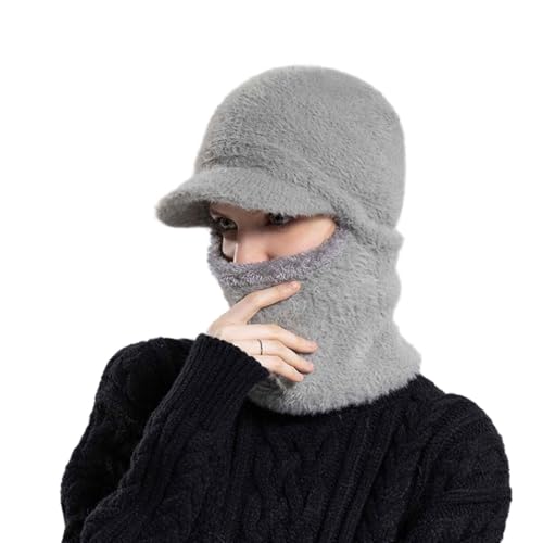 LJRPUPY 3 in 1 Fashion Women Winter Knitted Hat Cold Weather Cycling Windproof Scarf Baseball Ski Cap Gray