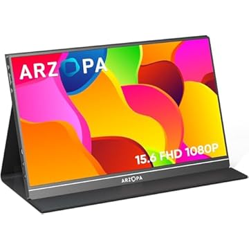 Monitor portátil ARZOPA, monitor de laptop FHD 15,6'' 1080P USB C HDMI, tela de computador HDR Eye Care, tela externa com capa inteligente para Mac Phone Xbox PS5-S1 Table