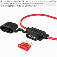 Gebildet 5pcs 16AWG Sicherungshalter mit Draht für KFZ LKW, 32V 20A Inline Flachsicherung Wasserdicht Halter, mit 6-teiligen Standard Mittel Flachsicherungen (3A /5A /7.5A /10A /15A /20A) – Ansicht 2
