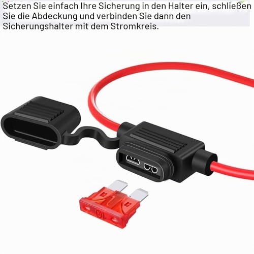 Gebildet 5pcs 16AWG Sicherungshalter mit Draht für KFZ LKW, 32V 20A Inline Flachsicherung Wasserdicht Halter, mit 6-teiligen Standard Mittel Flachsicherungen (3A /5A /7.5A /10A /15A /20A)