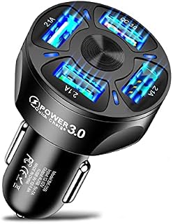 SHGK 4 Port USB Car Charger 7A QC 3.0 Fast Car Charger Adaptor with Blue LED, Mini Cigarette USB Adapter Quick Charge for IOS, Android, i-Pad Pro, Tablets and All Smartphone
