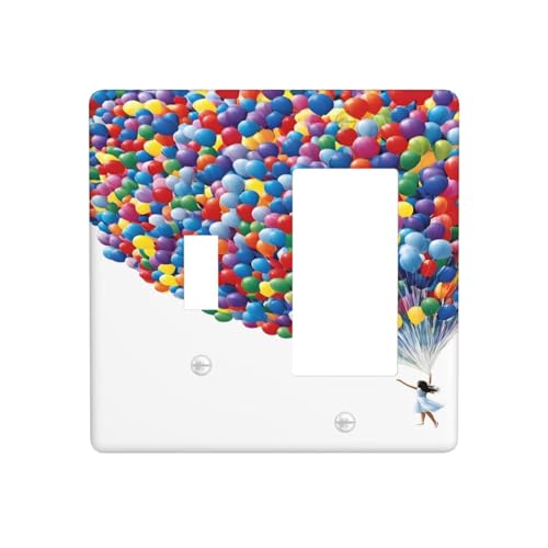 Decorative Outlet Covers Girl Holding Colorful Balloons 2 Gang 1 Gang Wall Plate Cover Single Toggle Rocker Combo Light Switch Cover Plate Face Plate for Country Bedroom Home Decor