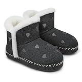 NCCB Girls Warm Slipper Booties Winter Lightweight Comfy Durable Princess Slipper Boots for Big Kid Dark Grey Size 3