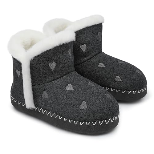 festooning Girls Warm Winter Lightweight Boots slippers Comfy Durable Princess Ankle Boots for Big Kid darkgrey 2