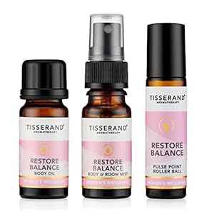 Tisserand Aromatherapy – Restore Balance Discovery Kit – Roller Ball, Body Oil & Mist – Perimenopause, Menopause & Menstruation Support Women – Rose, Clary Sage & Geranium – Natural Essential Oils