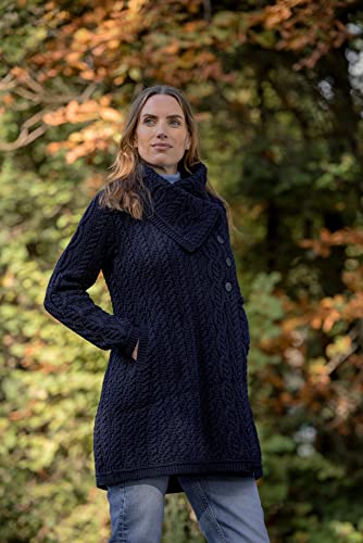 Image of Aran Crafts Women's Cable Knit Soft Collar 3 Button Coat (100% Merino Wool)