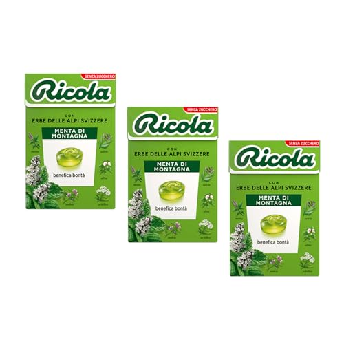 Ricola® | Caramelos de menta de montaña | Caramelos de Hierbas Sin Azúcar - 3 x 50 Gr