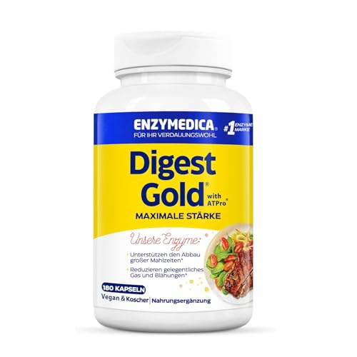 Enzymedica - Digest Gold schnell wirkende Enzym-Formel reduziert Gase und Blähungen verbessert die Nährstoffaufnahme und Energie glutenfrei milchfrei vegetarisch 180 Kapseln