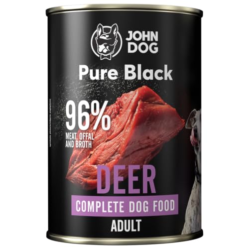 JOHN DOG Hundenassfutter Pure Black Hirsch - Premium Getreidefreies Hundefutter mit 96% Fleisch - Monoprotein Nassfutter für ausgewachsene Hunde 6 x 400g