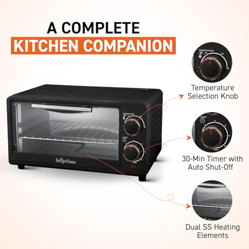 Image of Surya Flame Zolo 10L OTG Oven for Kitchen, 1200W Compact Toaster Griller for Baking Pizza, Cake, Grilling | Auto-Shut Off with Ready Bell | Multi-Stage Heat Selection & Timer | 2 Year Warranty