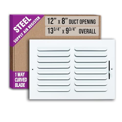 Fits 12x8 Duct Opening 1 Way Fixed Curved Blade Air Supply Diffuser by Handua | Register Vent Cover Grille for Sidewall and Ceiling | White | Outer Dimensions: 13.75 X 9.75