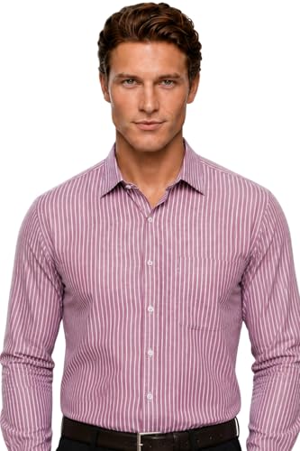 Image of Louis Philippe Men's Easy to Iron Everyday wear Premium Cotton Full Sleeve Stripe Formal Shirt