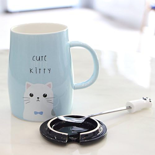 Angelice Home Cute Kitty Mug Cat Mug with Creative Stainless Steel Spoon, Novelty Coffee Mug for Kitty Lovers