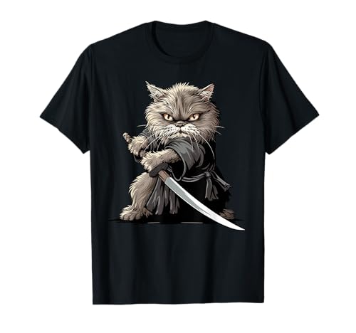 Gato Samurai Japonés Kawaii Ninja British Longhair Cat Camiseta