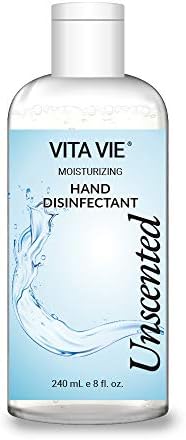 VITA VIE Moisturizing Hand Disinfectant, Unscented Hand Sanitizer, 8 oz - Water-less, Rinse-free Hand Cleaner - Vitamin E, Organic Extract Infused - Made in America, Safe for Kids