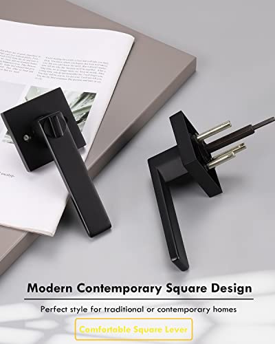 Brotima 1 Pack Privacy Door Lever With Lock, Heavy Duty Door Handle Lever With Modern Contemporary Square Design For Bedroom Or Bathroom Door, Keyless Locking Reversible Door Handles In Matte Black #TOP1