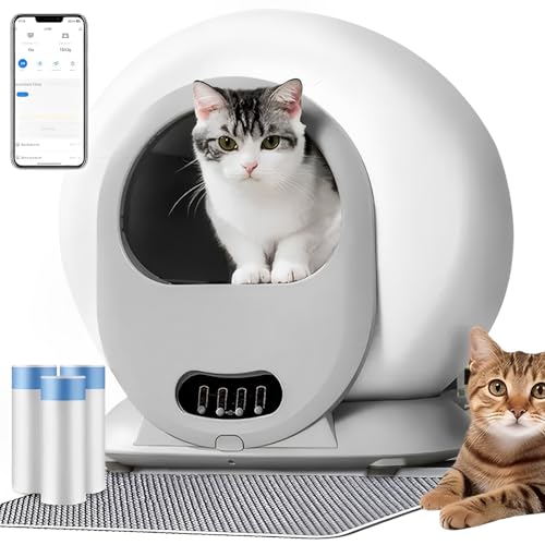 Lettiera Gatto Autopulente Antiodore Lettiera Automatica Autopulente con App 65L Lettiera Elettrica per Gatti con Tappetino Lettiera Gatto e Sacchetti (tipo C)