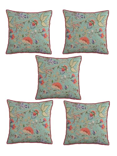 Image of Pure Cotton Quilted Cushion Cover 16x16 Inch | Anokhi Print Decorative Throw Pillow Cover | Soft Cotton Sofa Cushion Cover with Hidden Zipper | Living Room Bedroom Home Decor