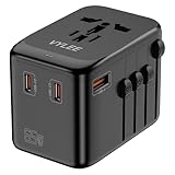 VYLEE Universal Travel Adapter, 65W Fast GaN International Power Adapter, 3PD USB-C+1QC USB-A European Travel Plug Adapter, US, UK, EU, AU Worldwide Travel Charger for Laptops, Tablets, Phones