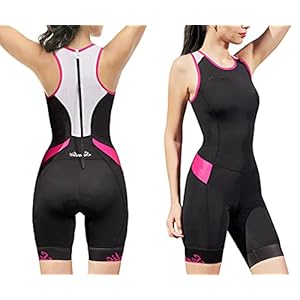Santic Women’s Triathlon-Suit One-Piece Sleeveless Tri-Suit – Padded Quick-Drying Slimming for Running Swimming Cycling