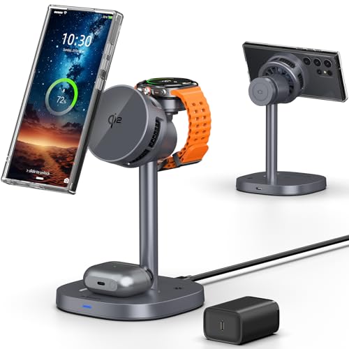 3 in 1 Magnetic Charging Station for Samsung, Qi2 Certified Phone-Cooling Magsafe Wireless Charger for Samsung Galaxy Z Fold 7/Flip 7/S25 Ultra/S24, Galaxy Watch 8/Ultra/7/6/5, Galaxy Buds 3 Pro/3