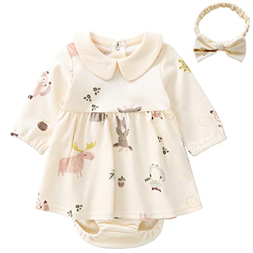 Image of pureborn Baby Girls Dress with Bloomer Infant Girl Cotton Playwear Dress 0-24 Months