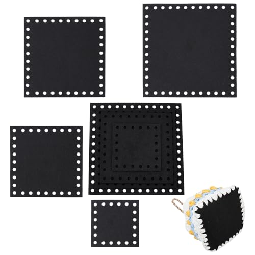 NBEADS 8 pz 4 Misure Fondo Borsa all'Uncinetto, Base per Intreccio di Cesti in Feltro Fondo per Cesti Quadrato Base per Cuscino per Borsa da Lavoro A Maglia Fai da Te, Nero