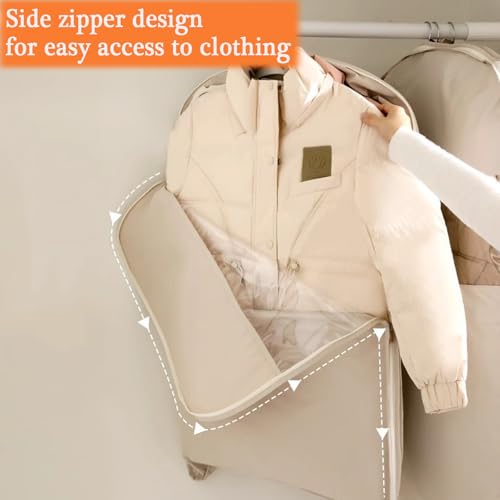 Space Saving Hanging Garment Bag with Self Compression Zipper - Dust Proof Protector for Down Coat, Coats, Suits & Seasonal Clothes | Closet Storage Organizer4