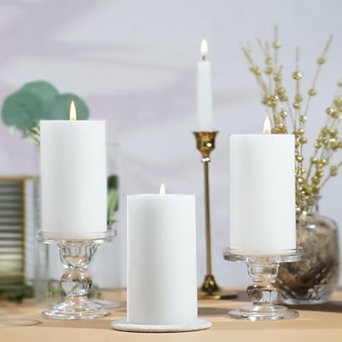 TRIRITE White Pillar Candles Set of 3,Unscented Pillar Candles Bulk-64 Hour Long Burning,2.8x6inch Dripless Smokeless Pillar Candles- Perfect for Wedding, Parties,Home Gatherings and Dinner Cover