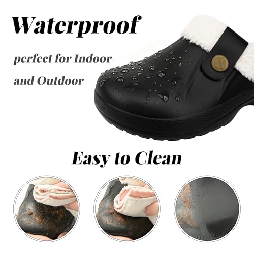 Image of ChayChax Women and Men Fur Lined Clogs Memory Foam Warm Fuzzy Slippers Winter Waterproof Indoor Outdoor Slipper