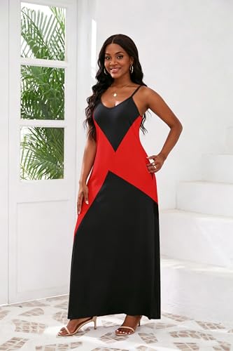 Image of vunahzma Womens Casual Fashion Sleeveless Plus Size Loose Long Sexy Maxi Dress with Pockets