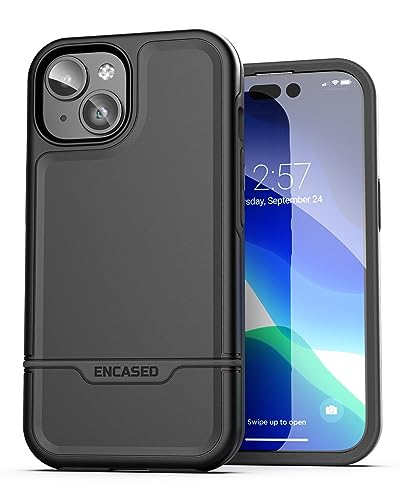 ENCASED Shockproof Case Compatible with iPhone 16 - Ultra Protective Heavy Duty Magnetic Phone Cover, Rebel Series (Black, iPhone 15 Plus)