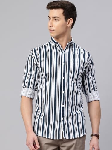 Image of Majestic Man Men's Standard Slim Fit Striped Pure Cotton Casual Shirt