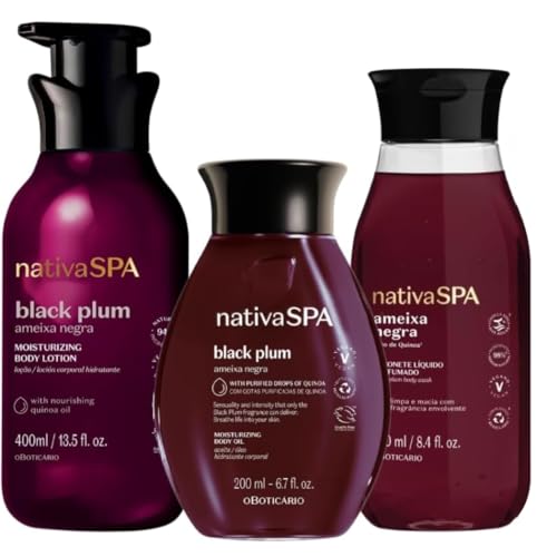 O Boticário Nativa SPA Ciruela Negra Set Regalo Cuidado de la Piel con 3 Productos | Crema Hidratante Corporal 400ml, Aceite Corporal Perfumado 200ml y Gel de Ducha y Baño 250ml