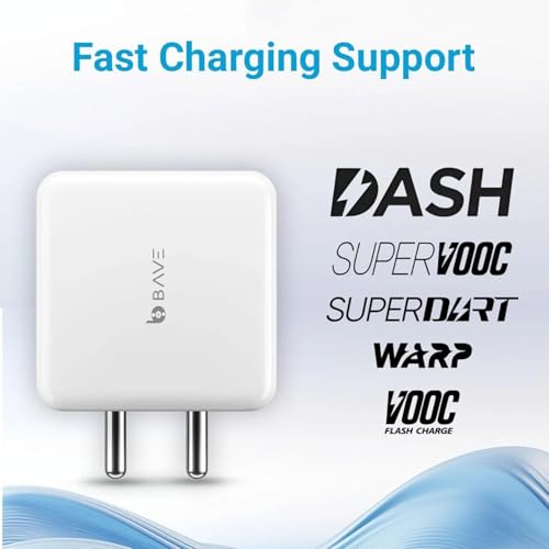 Image of BAVE 65W SuperVOOC Fast Charger with USB-A to Type-C Cable | Compatible with OnePlus, Oppo, Realme, Xiaomi, Redmi, Poco, Honor Devices | Supports VOOC, Warp, Dash & Dart Charging | BIS Certified