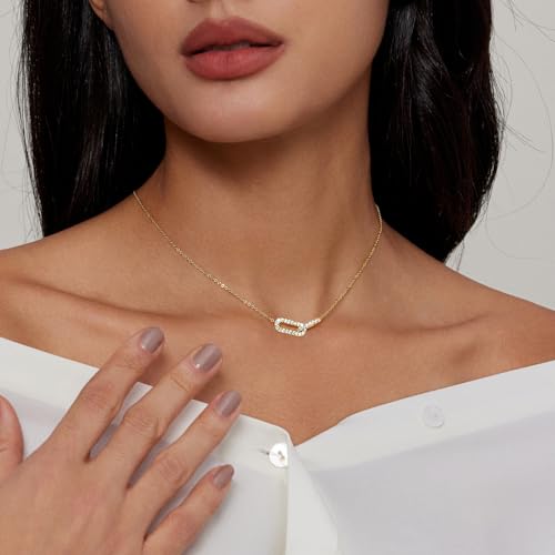 Diamond Pendant Necklace for Women, Dainty Gold Necklace 18k Gold Plated Paperclip Choker Necklaces Cute Open Oval Necklaces Simple Gold Necklace Jewelry Gifts for Women Trendy3