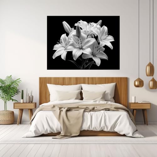 Cuadros de decoración para salón y dormitorio: lienzo abstracto de flores monocromático 40x60 4