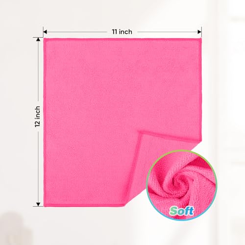 Image of HOMEXCEL Pink Microfiber Cleaning Cloth, 24 Pack Absorbent Cleaning Rags, Lint-Free, Streak-Free Cleaning Towels for Car Kitchen House, 12 inchX11 inch