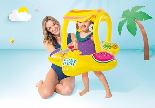 Image of 81x79cm Air Float with Sunshade Roof | PVC Floaty with Seat and Backrest for Kids 1-2 Years Old | Inflatable Sunroof Star Float - Pack of 1